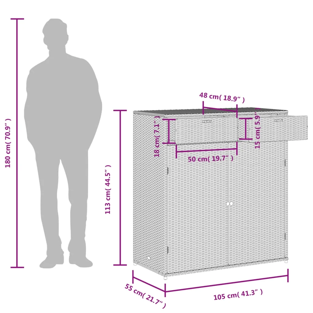 vidaXL Patio Storage Cabinet, PE Rattan Beige, 21.70 x 21.70 x 43.70 in
