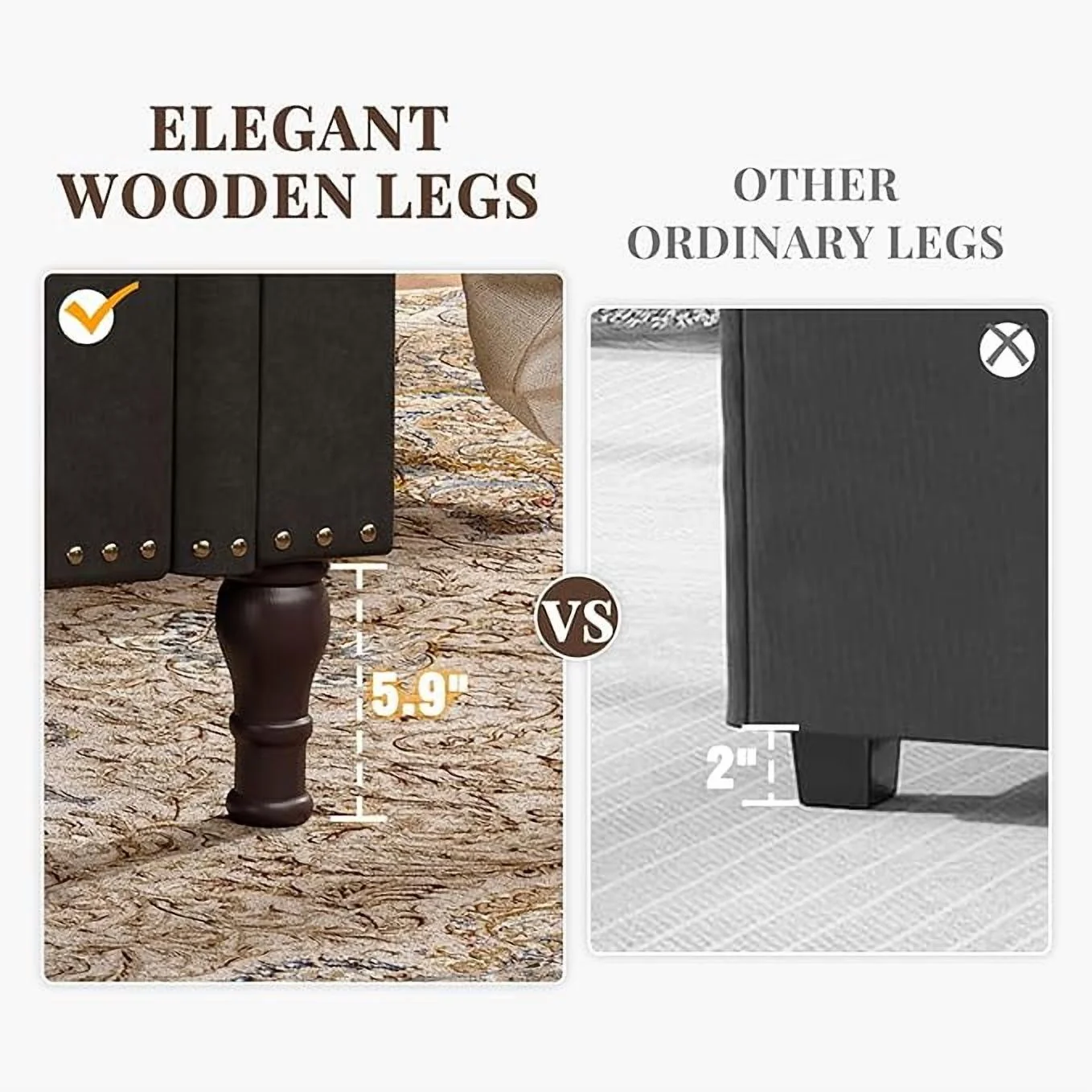 Gelloan Storage Ottoman Bench for Bedroom,Upholstered Bedroom Bench with Rolled Arms and Rivets, Storage Chest for Living Room,Grey,51 Inches