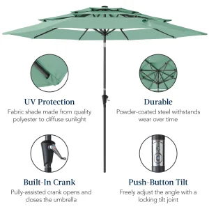 Best Choice Products 10ft 3-Tier Patio Umbrella, Market Sun Shade w/ Tilt Adjustment, Easy Crank - Red