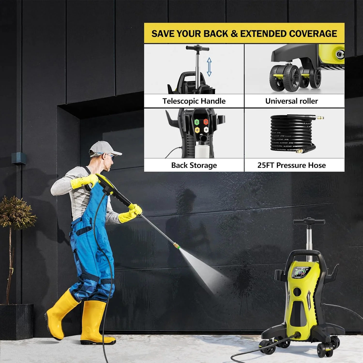 Electric Pressure Washer 5000PSI-Max 3.2GPM Power Washer Electric Powered with Upgrade Spray Handle Smart Control and 4 Anti-Tipping Wheels for Effortlessly Cleaning Blue