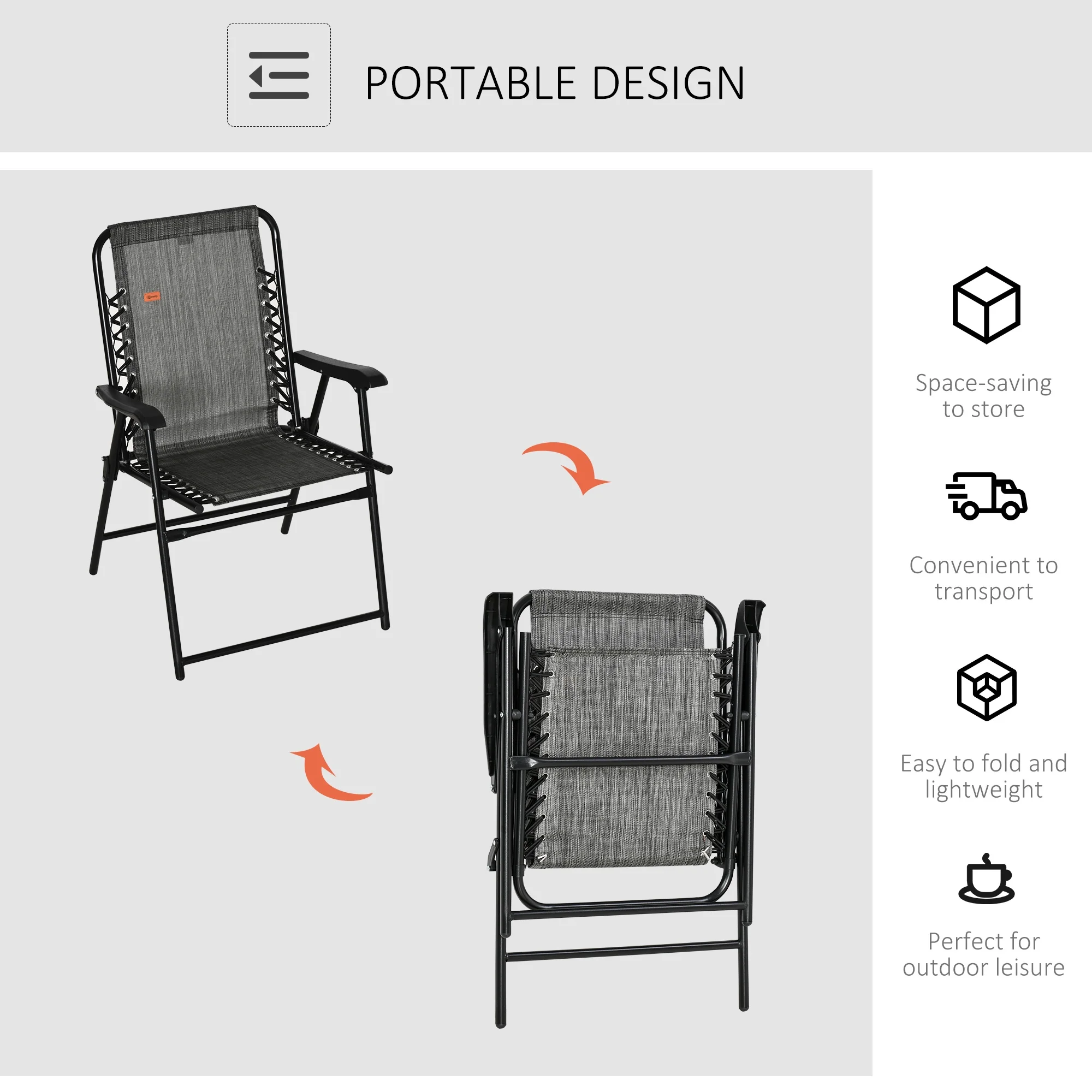 Outdoor Patio Folding Chair Portable Chair for Camping Lawn with Armrest Grey/Beige