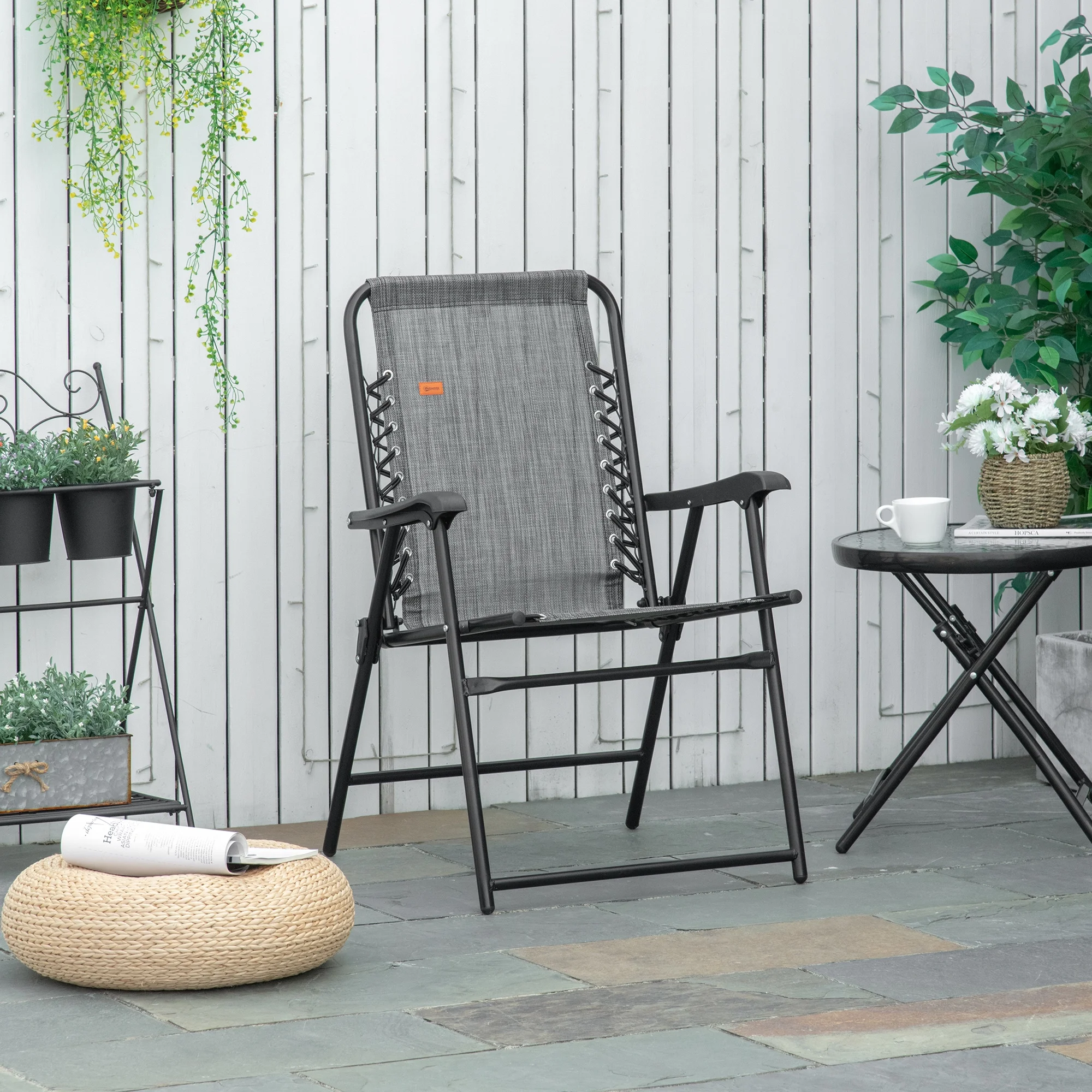 Outdoor Patio Folding Chair Portable Chair for Camping Lawn with Armrest Grey/Beige
