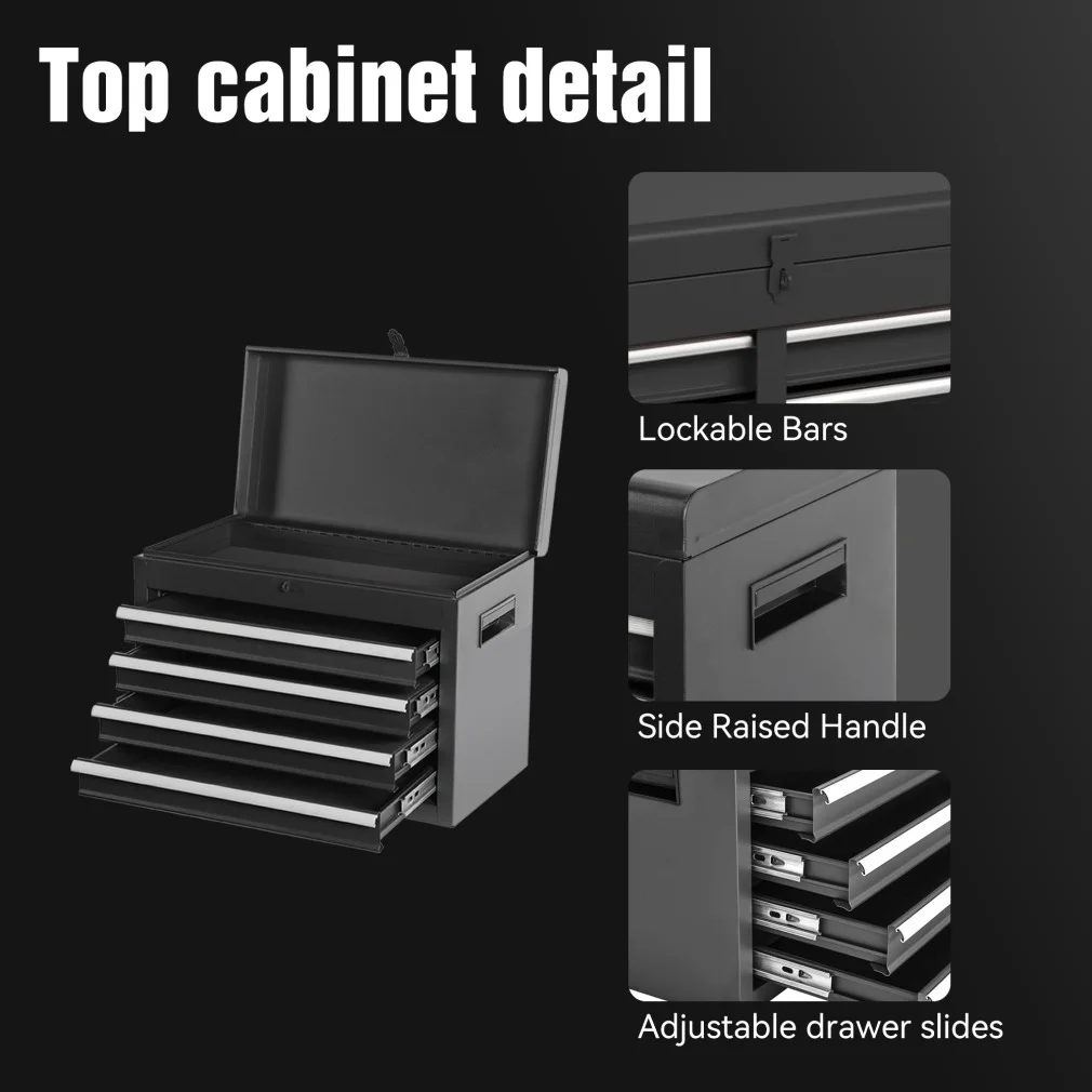Heavy-Duty Metal Tool Storage Cabinet 5-Drawer Rolling with Detachable Top Box, Lockable Wheels & Adjustable Shelves, Secure Locking Mechanism, Space-Saving Design for Garage Workshop & Home Use