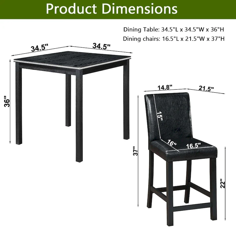 Modern 5-Piece Dining Set with Square Counter Height Table & 4 Upholstered Chairs