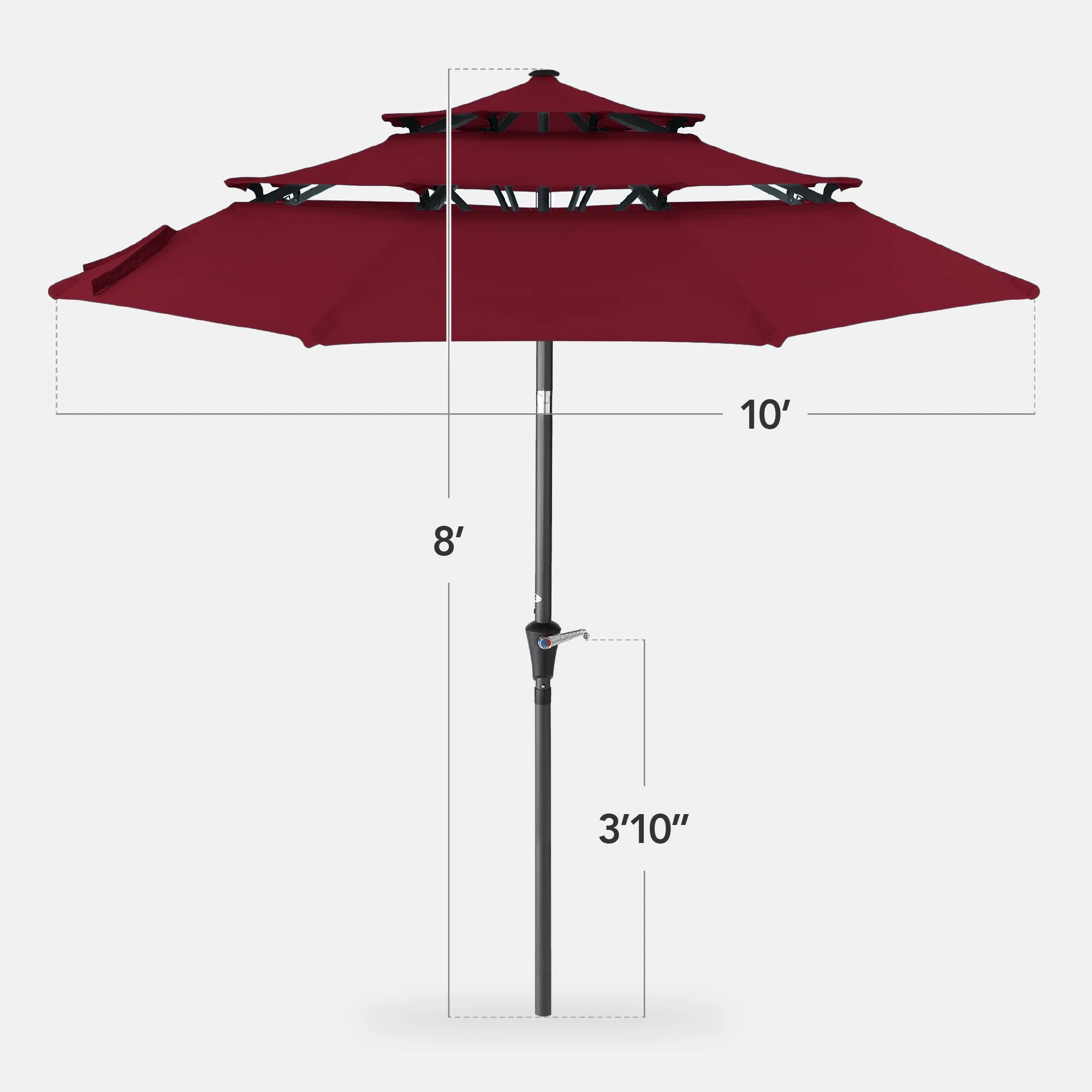 Best Choice Products 10ft 3-Tier Patio Umbrella, Market Sun Shade w/ Tilt Adjustment, Easy Crank - Red