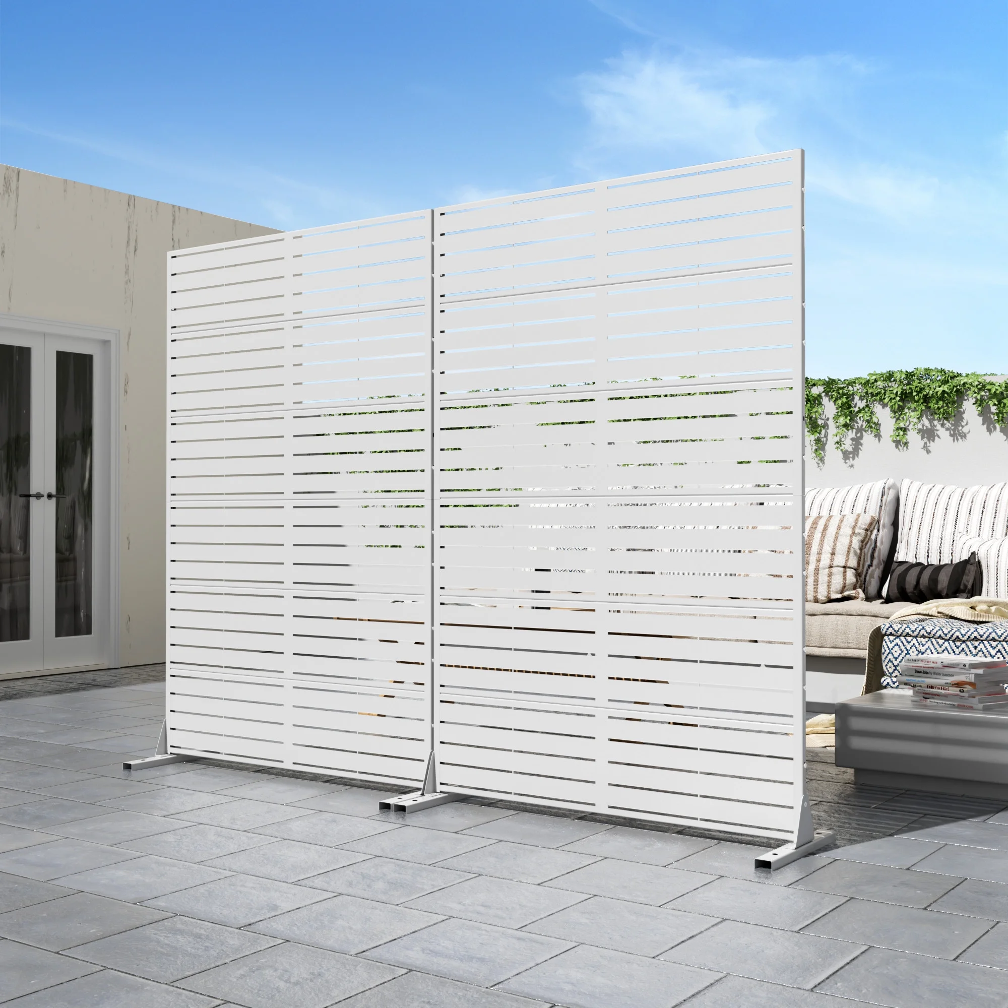 MAYEERTY 72*47" Outdoor Black Metal Privacy Panel Screen for Patio, Classic Louvered
