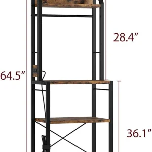 Zzistar Bakers Rack with Power Outlet, Microwave Stand Coffee Bar Table Station with Metal Wire Panel, Kitchen Storage Rack with 8 Hooks