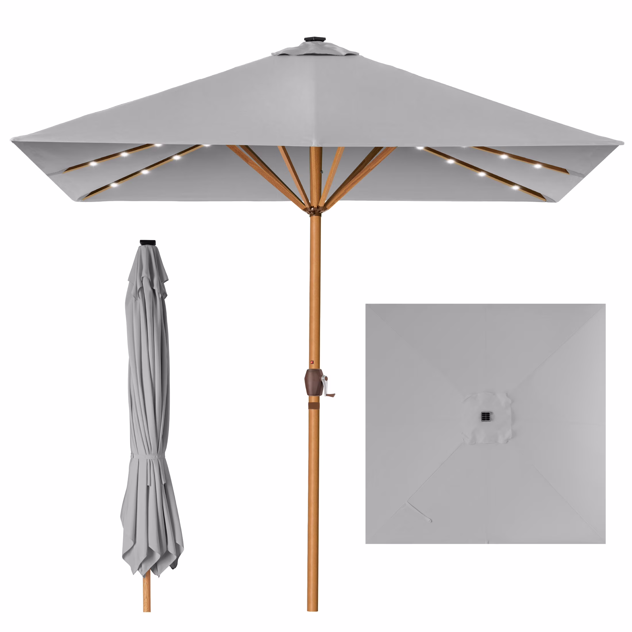 Best Choice Products 9ft Deep Square Solar LED Lighted Patio Umbrella w/ Woodgrain Pattern, UV-Resistant - Black