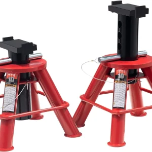 10-Ton Medium Height Pin Type Jack Stands, Pair, Red
