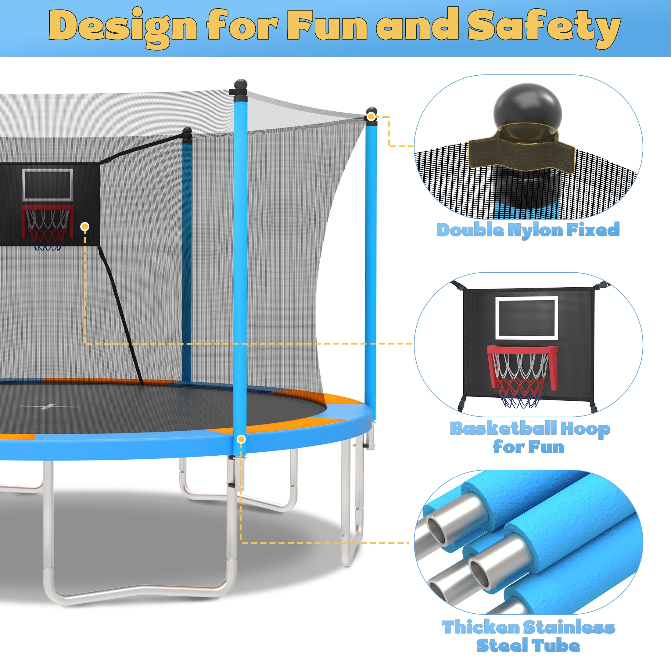 14Ft Trampoline for Kids and Adults, Outdoor Trampoline with Basketball Hoop, Segmart Upgrade Heavy Duty Trampoline with Enclosure Net & Ladder for Backyard Patio Garden