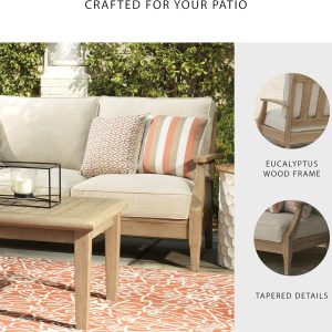 Signature Design by Ashley Clare View Coastal Outdoor Patio Eucalyptus Sofa with Cushions, Beige
