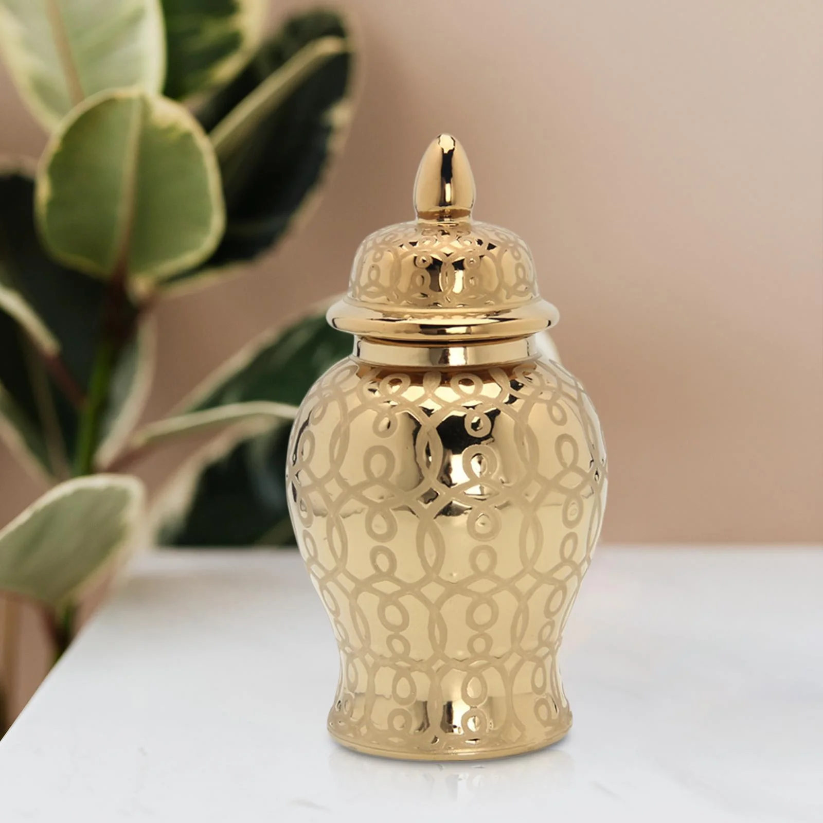 Light Ginger Jar With Lid Storage Jar Centerpiece Home Decor Floral Arrangement Vase Containers Handicraft 31x15CM