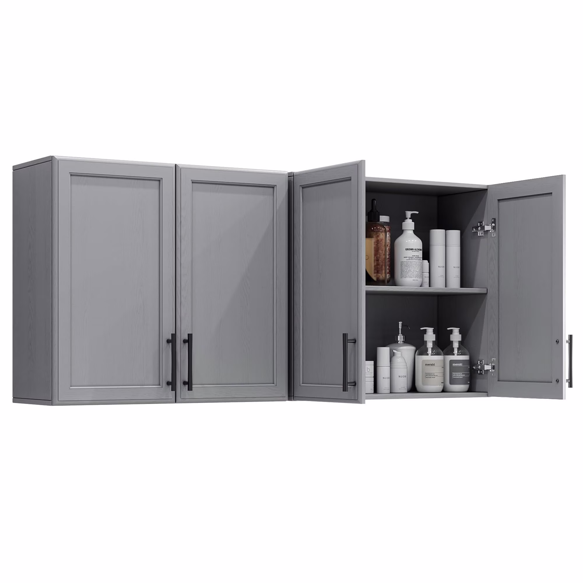 POLIHOME Display Wall Cabinet with Tempered Glass Doors-Storage Cabinet with Adjustable Shelves