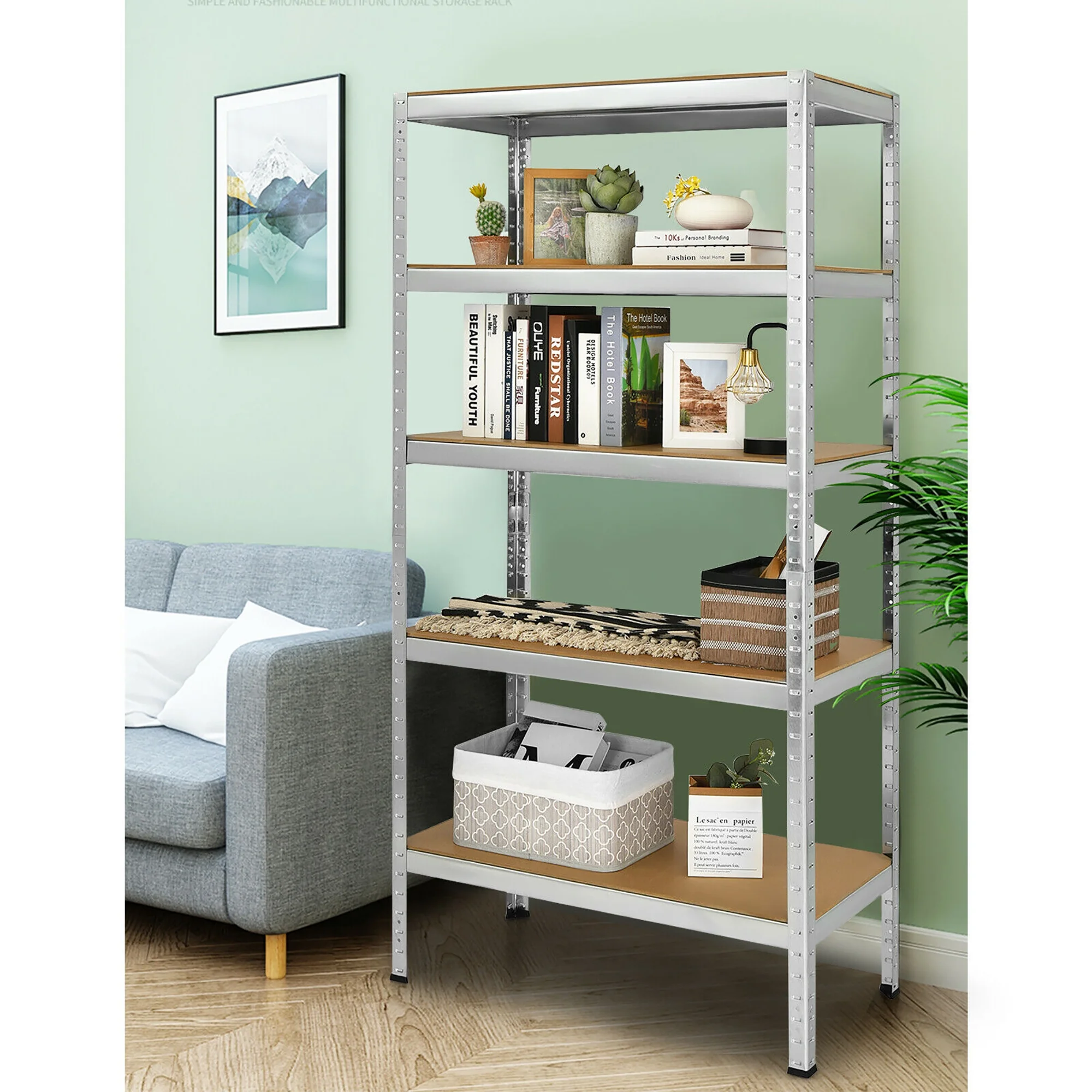 Costway 72'' Heavy Duty Steel 5 Level Garage Shelf Storage Adjustable Shelves Silver