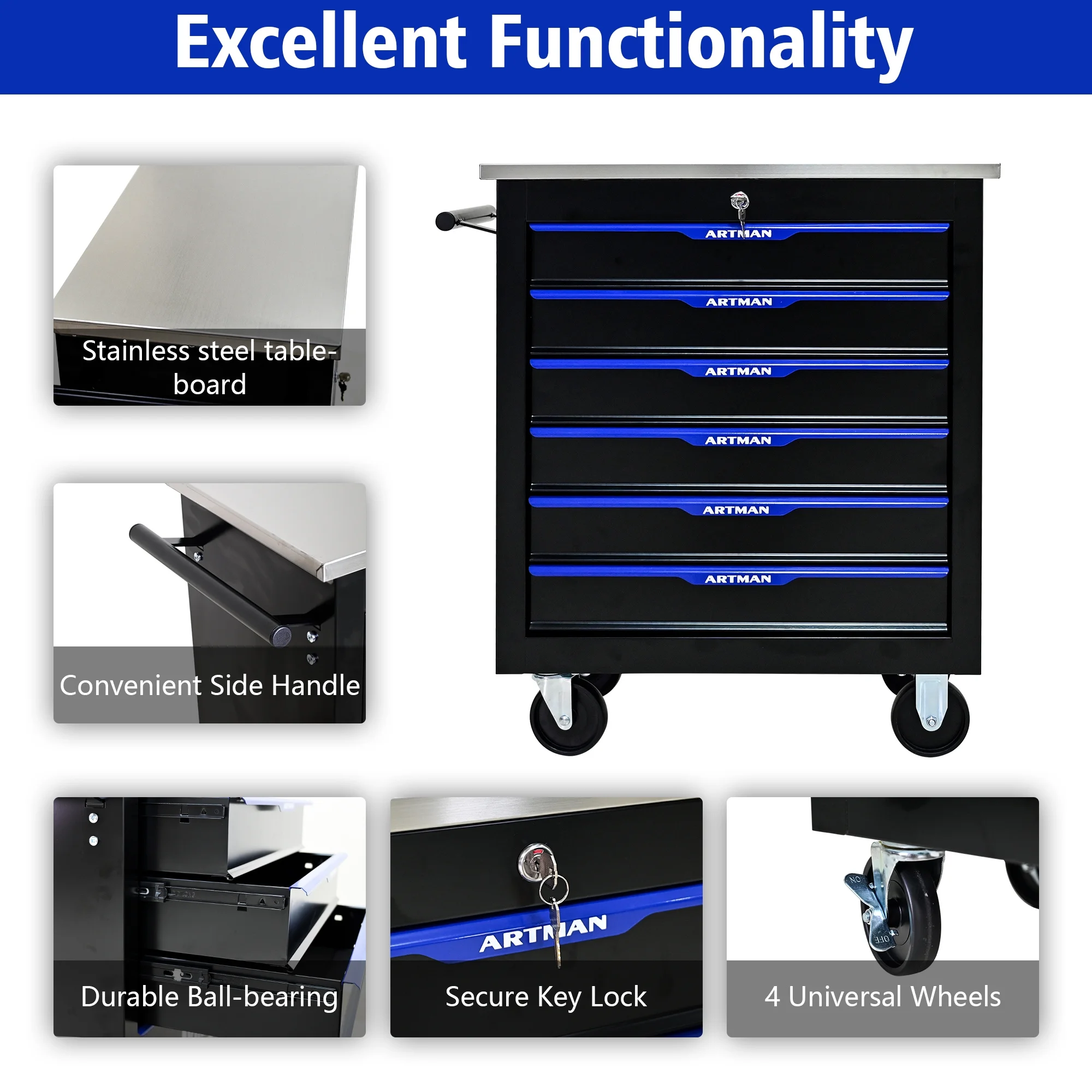 Aukfa Composable 25.9 in Tool Chest with 7 Drawers&7 Plastic Storage Box for Workshop Garage, Black
