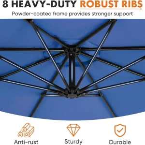9.8FT Offset Patio Umbrella Hanging Cantilever Umbrella Outdoor Sun Shade with Easy Tilt Adjustment, 8 Ribs, UV Protection for Backyard, Lawn, Garden and Pool, Blue
