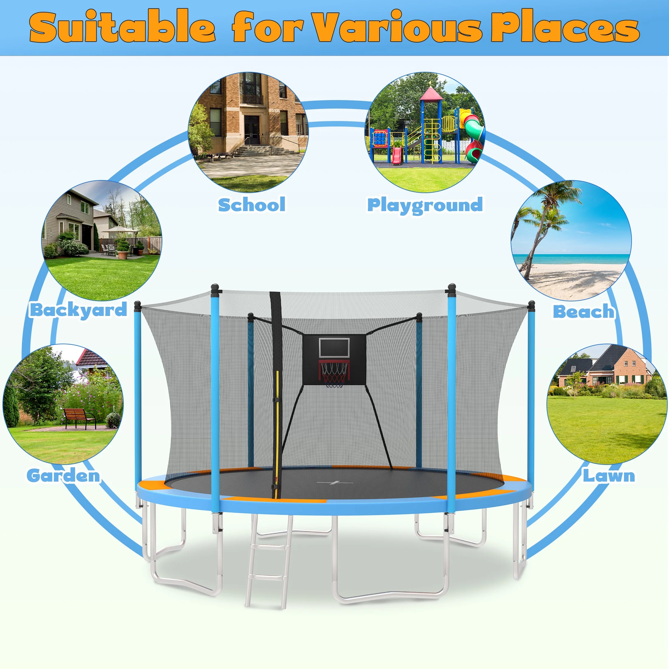 14Ft Trampoline for Kids and Adults, Outdoor Trampoline with Basketball Hoop, Segmart Upgrade Heavy Duty Trampoline with Enclosure Net & Ladder for Backyard Patio Garden