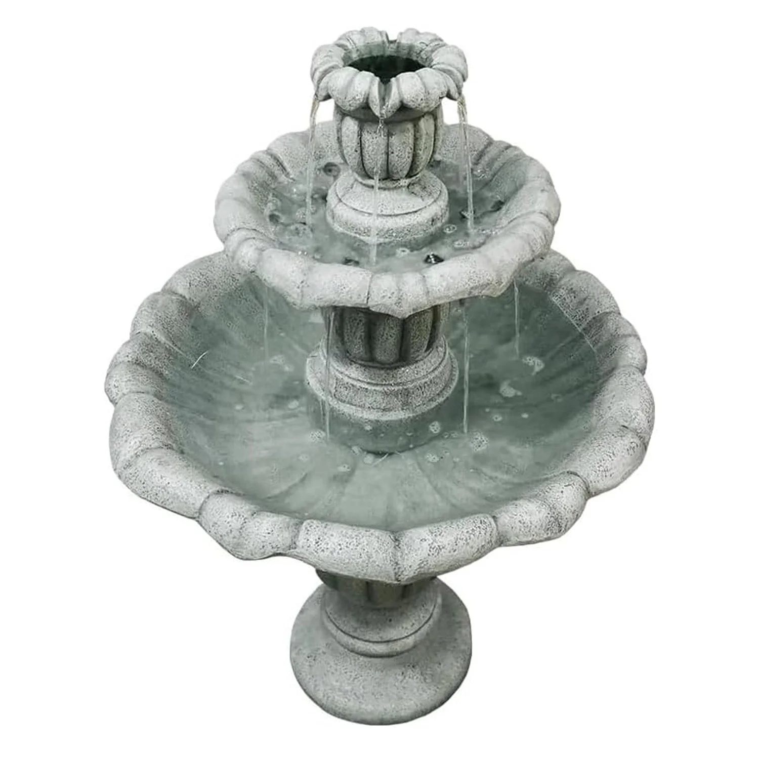 48-?H Outdoor Floor Water Fountain, 3-Tiers Concrete Water Fountain with Submersible Electric Pump - Garden Cascading Waterfall for Yard Patio Lawn Home Decor