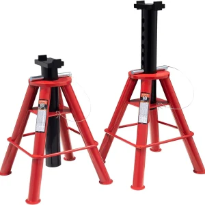 10-Ton Medium Height Pin Type Jack Stands, Pair, Red