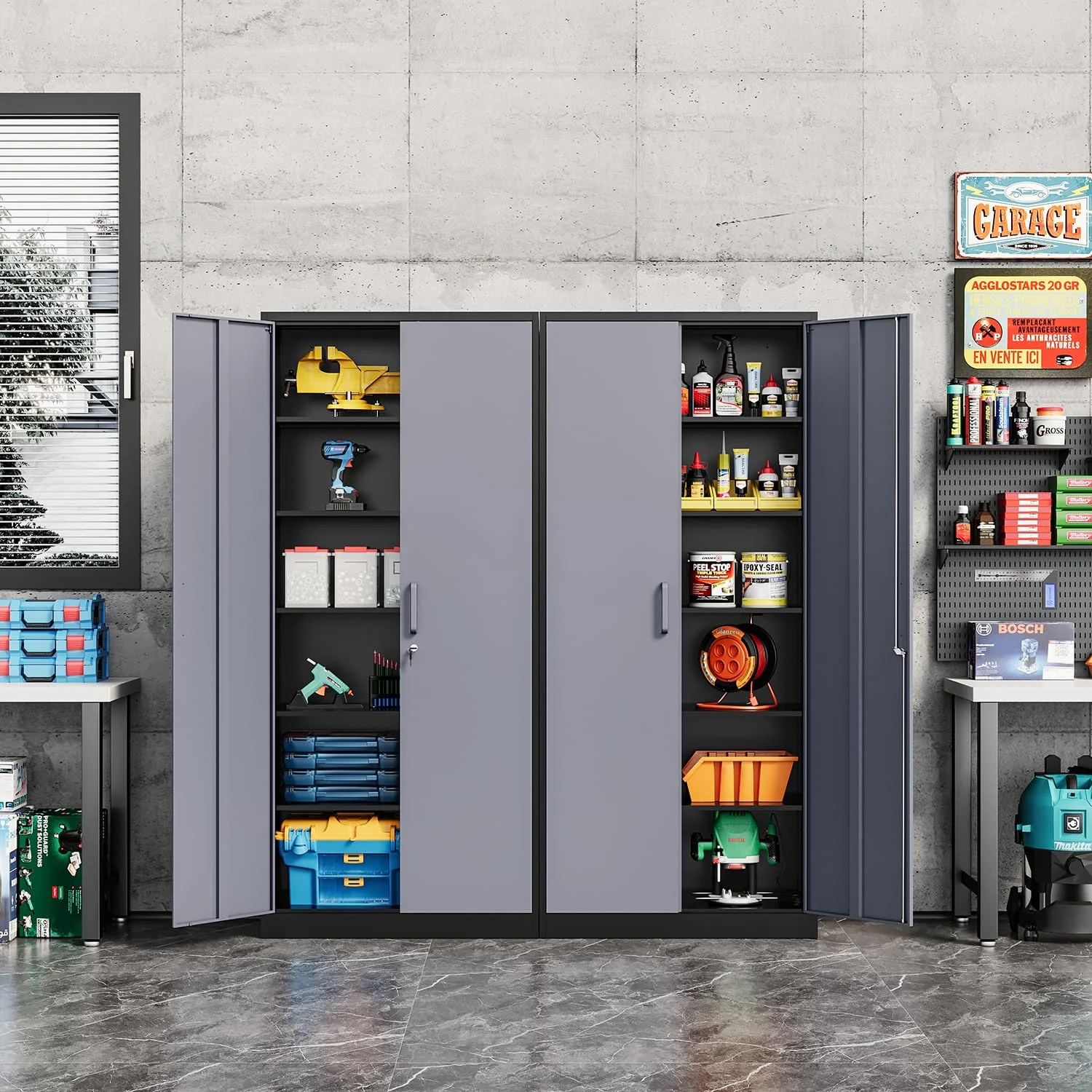 STANI Metal Storage Cabinet, 71- Tall Steel Cabinets with Locking Door and 5 Adjustable Shelves, Steel Classic Storage Cabinet for Home, School, Office, Garage