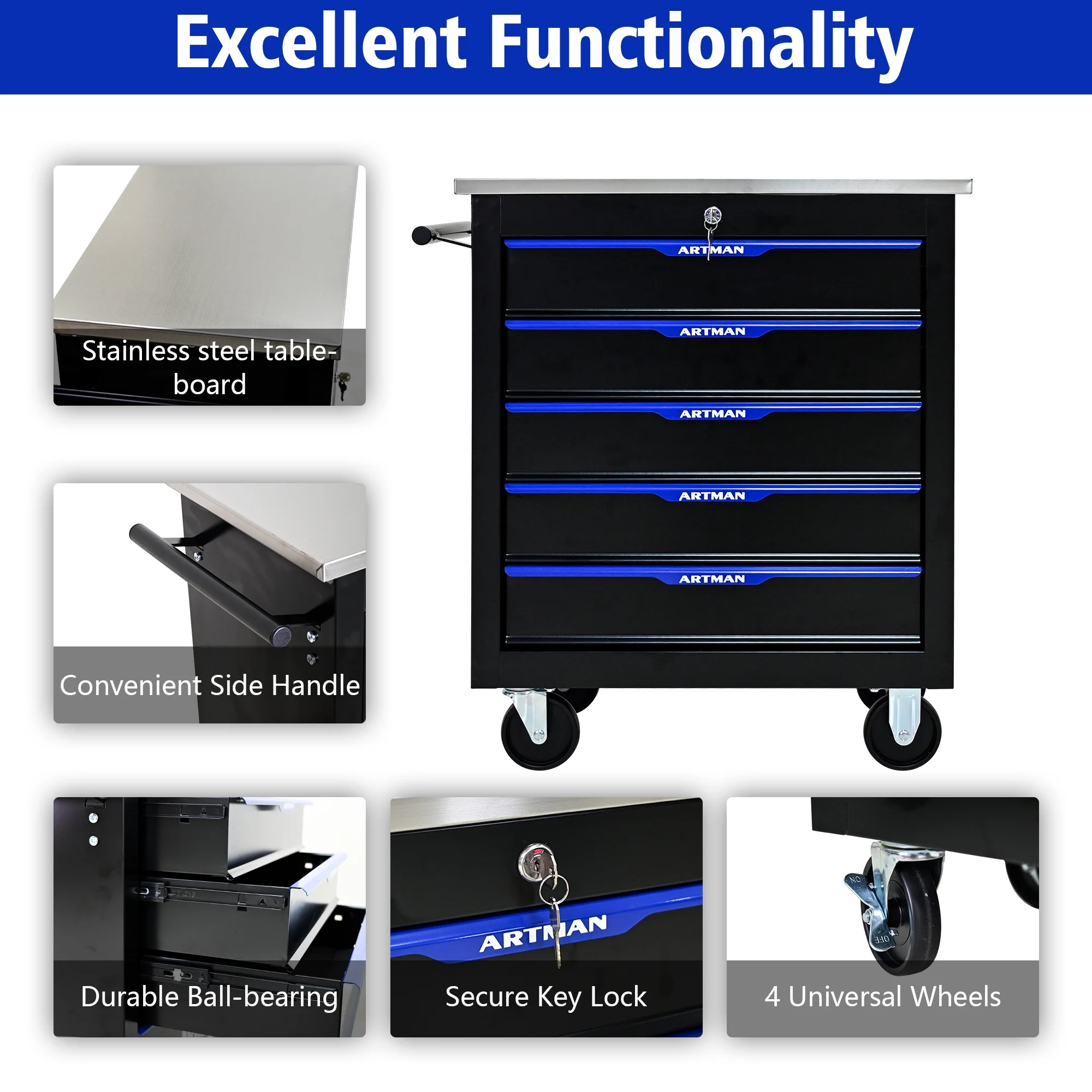 Aukfa Composable 25.9 in Tool Chest with 7 Drawers&7 Plastic Storage Box for Workshop Garage, Black