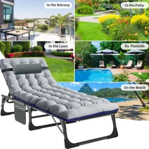 Slsy Folding Lounge Chair, 5-Position Adjustable Outdoor Reclining Chair, Folding Sleeping Bed Cot, Folding Chaise Lounge Chair for Pool Beach Patio Sunbathing