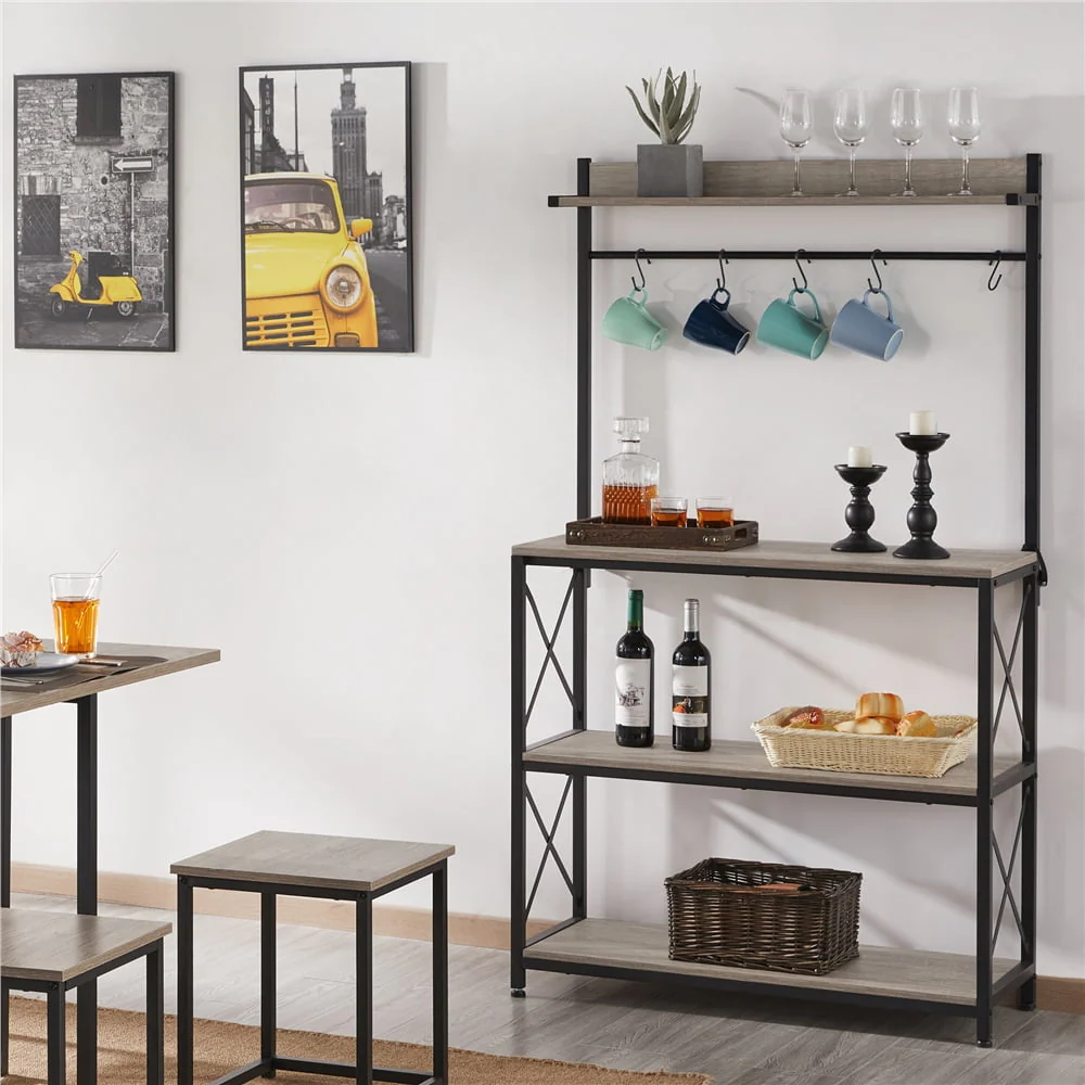 SmileMart 4-Tier Bakers Rack Kitchen Storage Shelf with S-Hooks, Gray