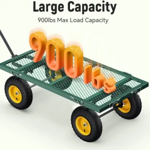 Steel Garden Cart 2-in-1 1400 lbs Heavy Duty Utility Wagon with Removable Mesh Sides to Convert into Flatbed 240?? U-Turn 13" Pneumatic Tires Garden Wagon for Farm Yard Lawn Garden Camping