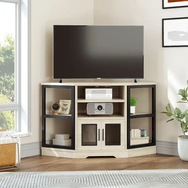 Farmhouse Corner TV Stand Entertainment Center Media Console for TVs up to 55 with Power Outlet