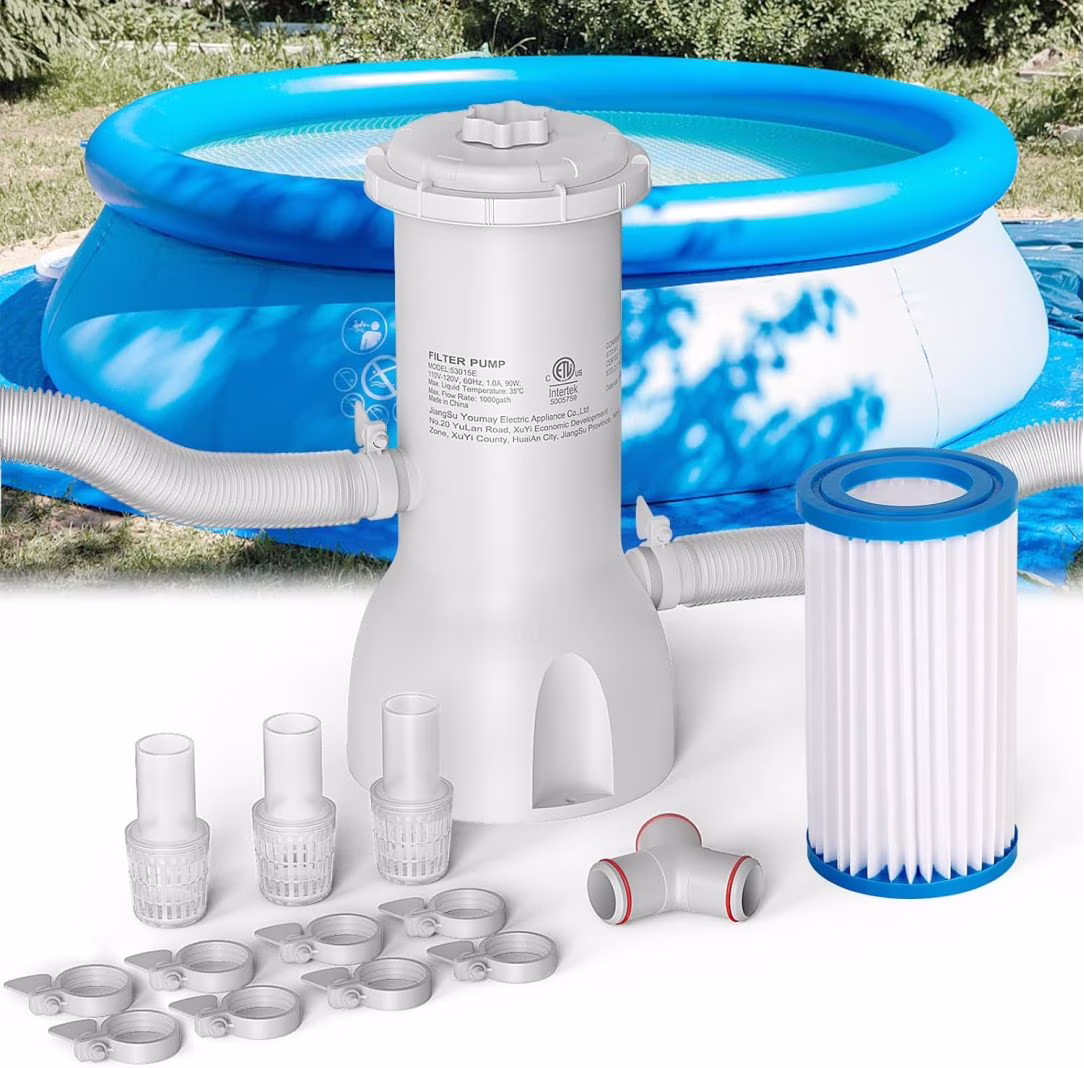 Pool Pump and Filter Above Ground, 1000 Gallon Swimming Filter Cartridge Pumps, Electric Pools Water Pump Filter for Pools Sand Cleaning Tool, 1000 GPH Filters Pumps for Above Ground