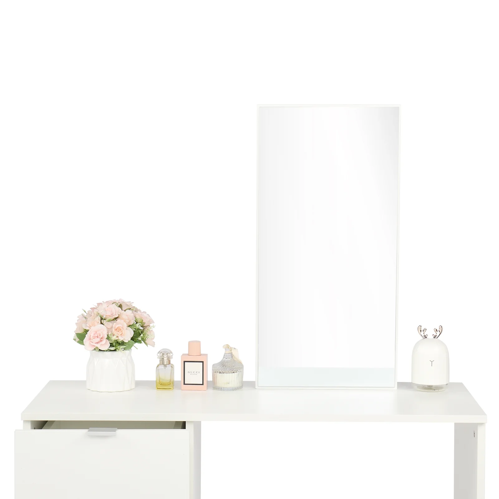 Ktaxon Vanity Set with 3 Color Lighted Mirror, Makeup Table with 6 Drawers, Dressing Table Makeup Desk with Stool, White