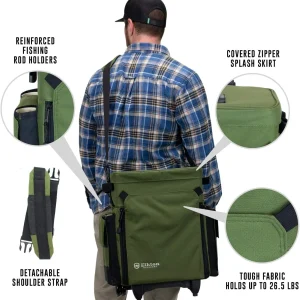 Elkton Outdoors Rolling Tackle Box with Wheels - Waterproof Rolling Fishing Backpack, 5 Removable Tackle Trays, 4 Rod Holders, Fishing Gifts for Men, Fish Tackle Bag, Roller Tackle Box