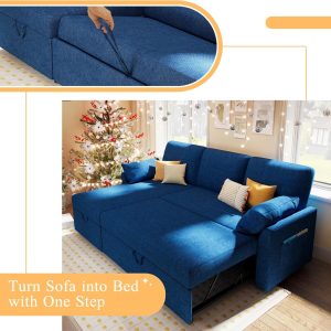 VanAcc Sofa Bed, Sleeper Sofa with Storage Chaise 2 in 1 Pull Out Couch Living Room