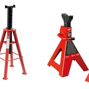 10-Ton Medium Height Pin Type Jack Stands, Pair, Red