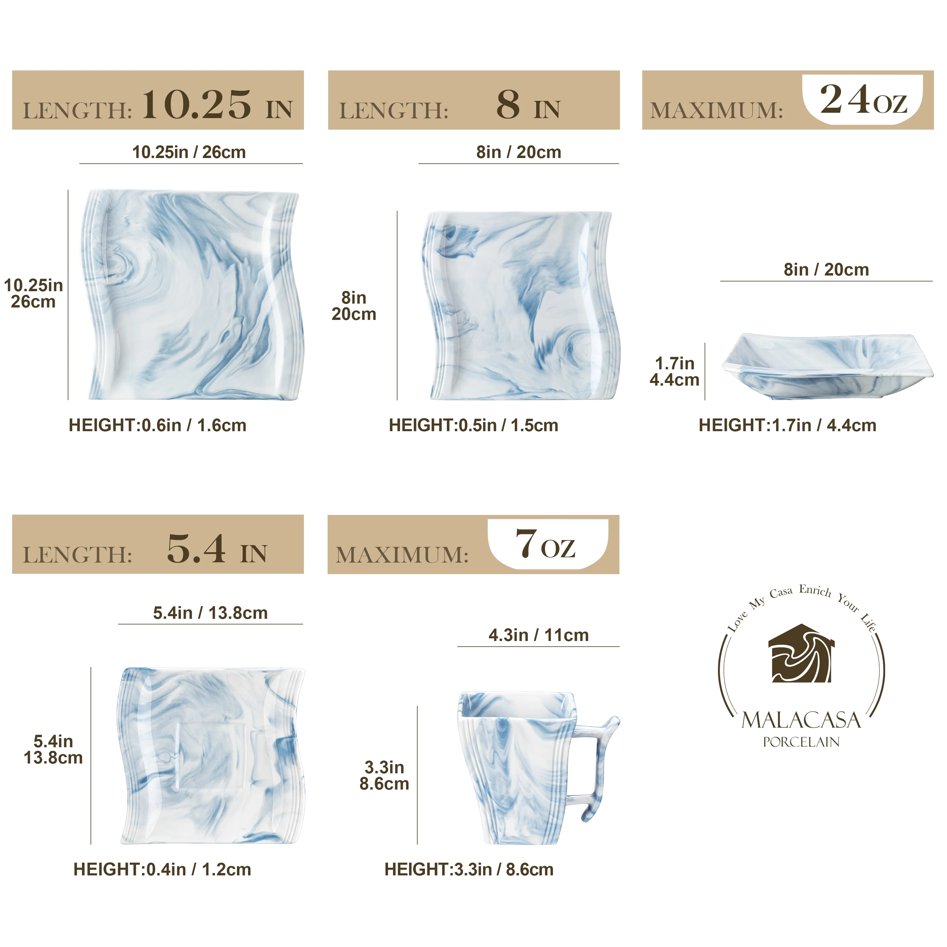 MALACASA Porcelain Tableware Sets, Ivory White, 30-Piece (6 Packs)