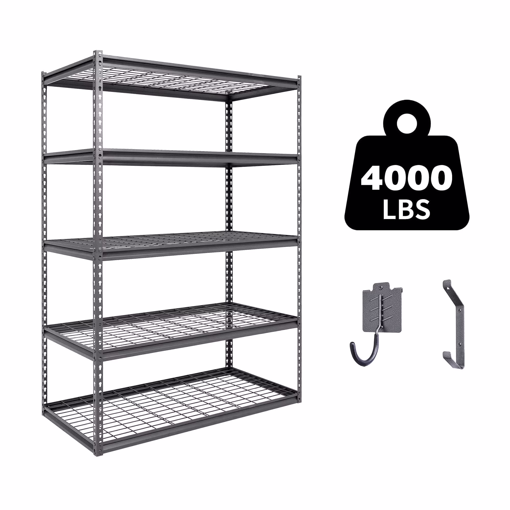 Shuntong The Atlas 60"H Heavy Duty Garage Shelving, 5-Tier Metal Shelving Unit, Adjustable Storage Rack, Industrial Strength Shelves for Heavy Tools and Equipment, Black, Load 2500 lbs