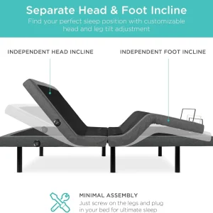 Best Choice Products Ergonomic Twin XL Size Adjustable Bed Frame, Electric Base w/Wireless Remote Control, Nightlight, Massager, 2 USB Ports