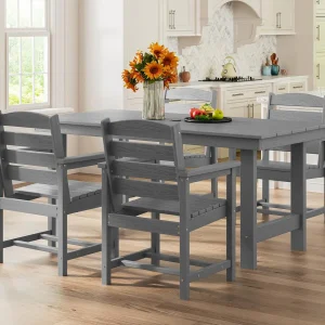 SERWALL 7-Piece Patio Table Set, Outdoor HDPE Dining Furniture with Umbrella Hole, All Weather Table and Chairs for Lawn, Garden, Poolside, Aruba