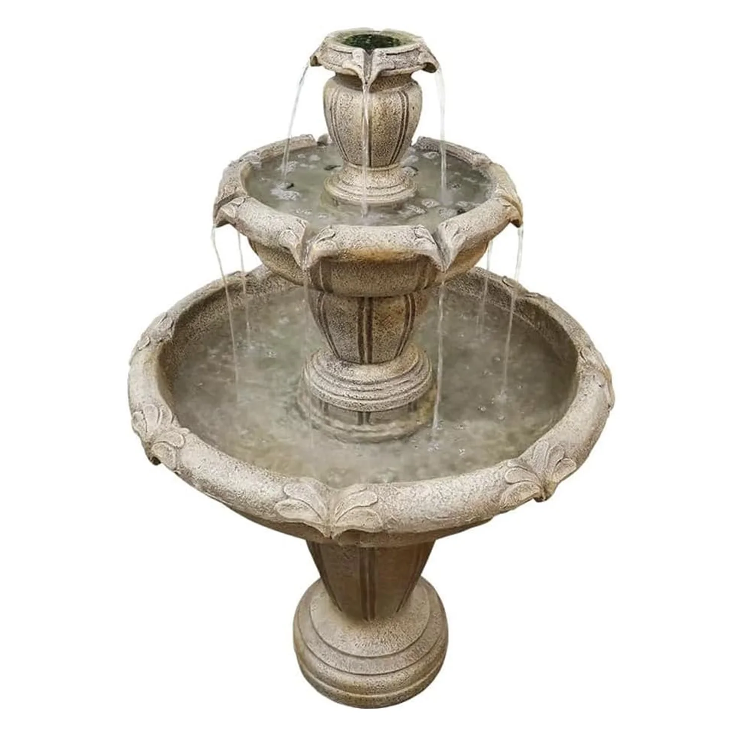 48-?H Outdoor Floor Water Fountain, 3-Tiers Concrete Water Fountain with Submersible Electric Pump - Garden Cascading Waterfall for Yard Patio Lawn Home Decor