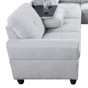 Aukfa 3 Piece Sectional Sofa, Living Room Couch with Storage Ottoman&Cup Holder, Linen, Right Hand, Purple