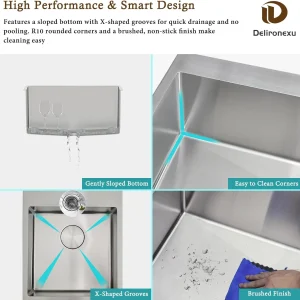 17 Inch Bar Sink Drop In -C Small Kitchen Sink, Modern 18 Gauge Stainless Steel sink with Brushed Finish, 17"x19"x6" Single Bowl kitchen Sinks for RV, Prep, and Outdoor Use