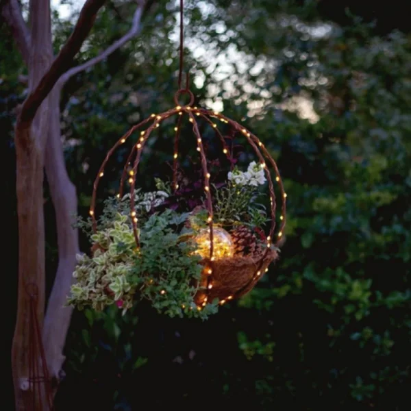 Artificial Christmas Hanging Basket,White LED String Lights Hanging Christmas Baskets, Christmas Hanging Planters with Pine Cones and Berries for Front Door Garden Patio