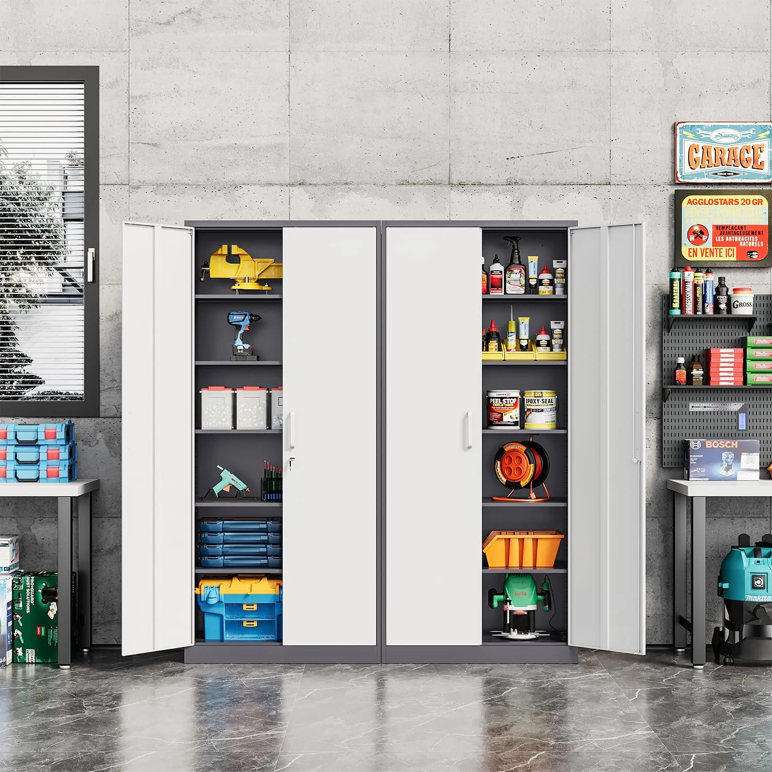 STANI Metal Storage Cabinet, 71- Tall Steel Cabinets with Locking Door and 5 Adjustable Shelves, Steel Classic Storage Cabinet for Home, School, Office, Garage