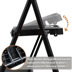 HBTower 4 Step Ladder with Handrails and Tool Bag, Folding Step Stool with Attachable  Anti-Slip Wide Pedal, Black