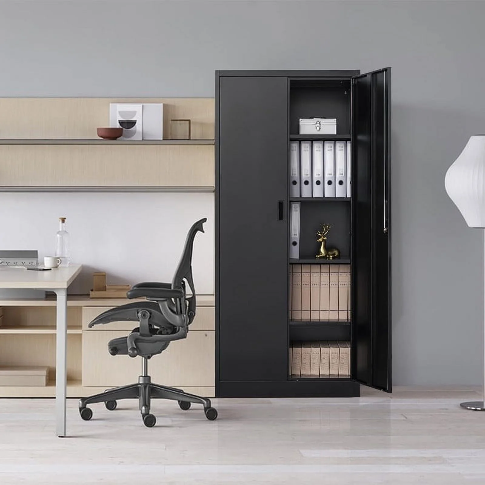 CJF Metal Storage Cabinet, 72" H Garage Storage Cabinet with Adjustable Shelves and Lockable Door, Classic Office Storage Cabinet for Home, School, Office, Garage (Black)