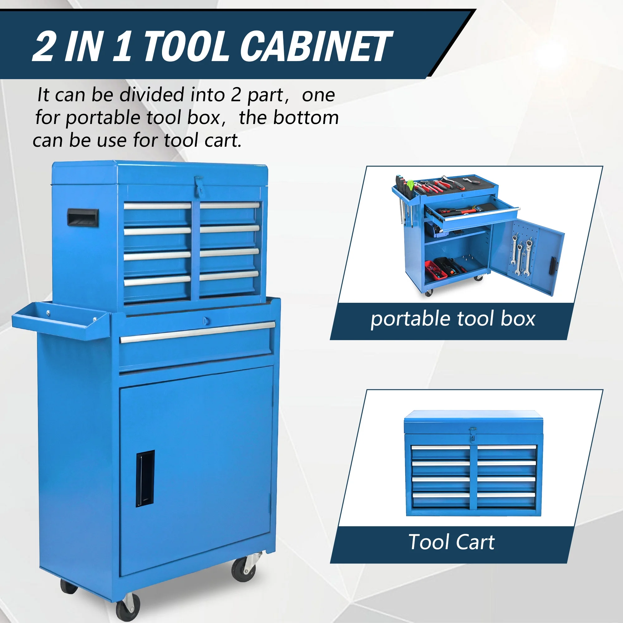 Tool Chest, 5-Drawer Rolling Tool Storage Cabinet with Detachable Top Tool Box, Universal Lockable Wheels