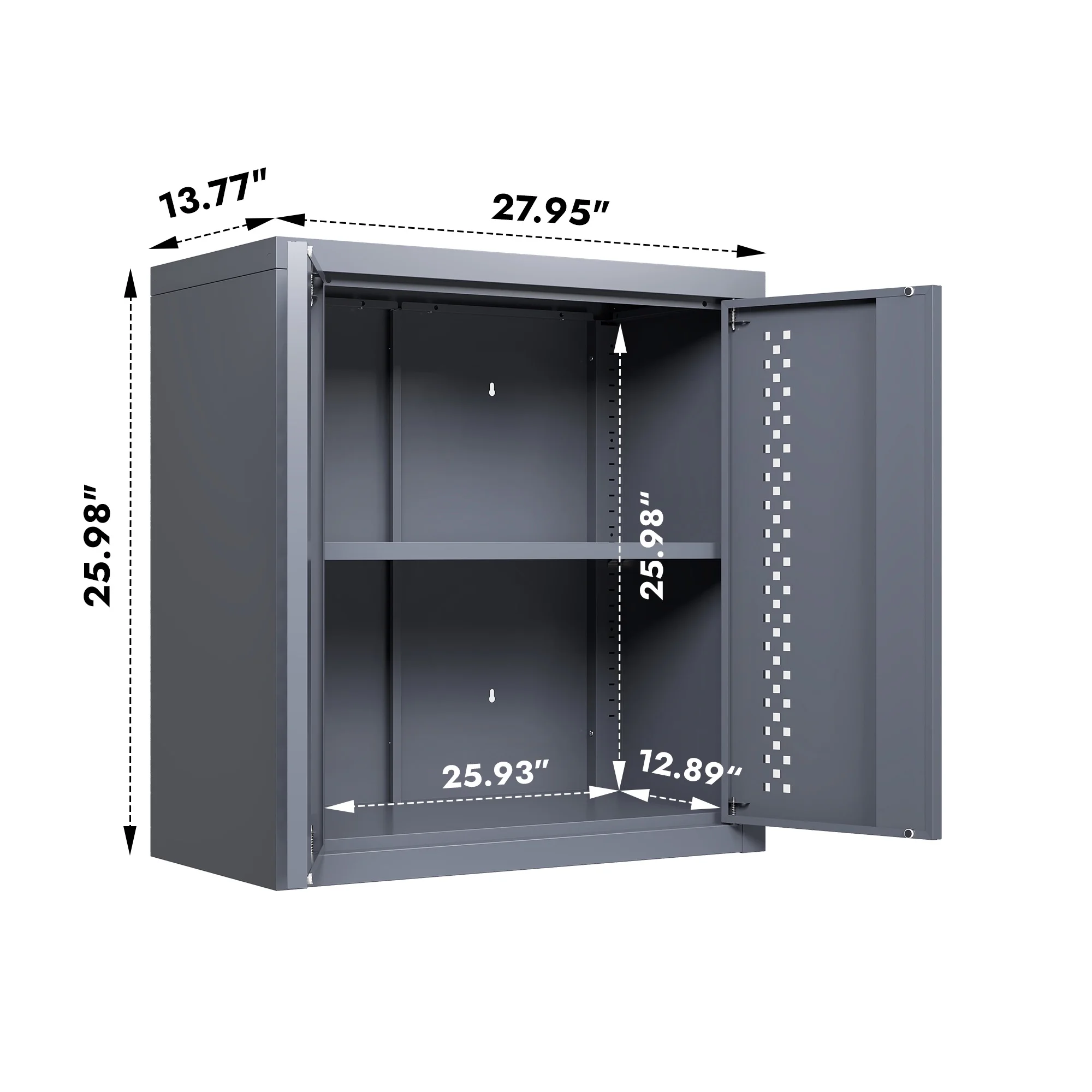 Anykoon Metal garage cabinet with double doors, wall-mounted storage cabinet Equipped with removable shelves, floating tool cabinet for basements, kitchens, and warehouses,gray