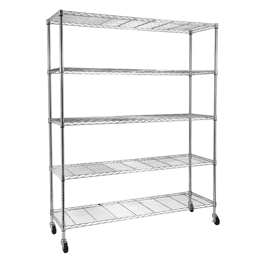 Gzxs NSF Certified Storage Shelves, Heavy Duty Steel Wire Shelving Unit with Wheels and Adjustable Feet, Used as Pantry Shelf, Garage or Bakers Rack Kitchen Shelving - (18"x59"x71" 5-Tier)