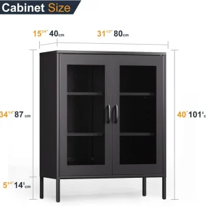CHSHIN 40" H Blue Metal Storage Cabinet with 2-Mesh Doors for Home,Office,Kitchen,Bar(Width:31.5")
