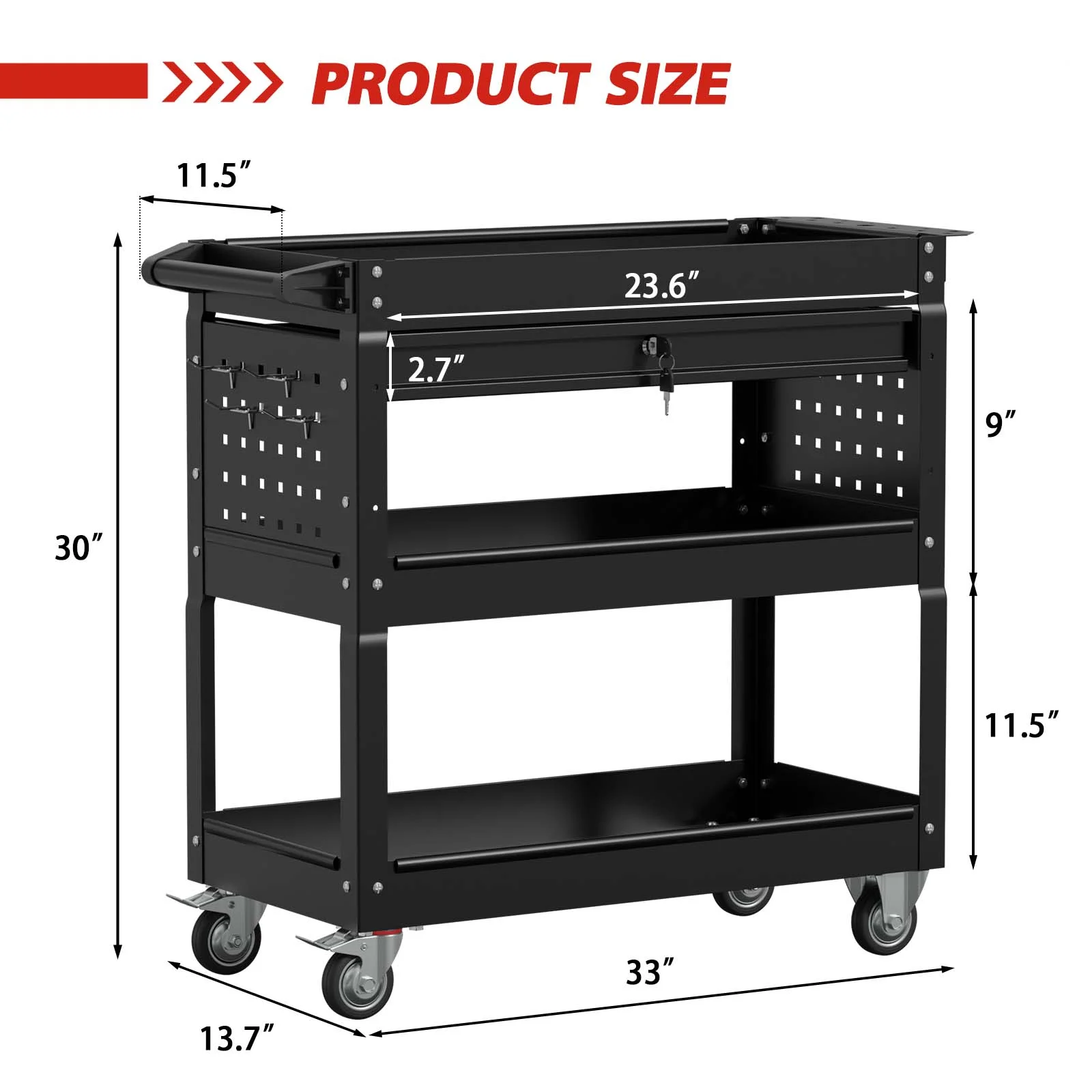 Odaof 4-Wheel Big Rolling Tool Storage Cart with Ball-Bearing Slides for Garage and Warehouse (Orange)